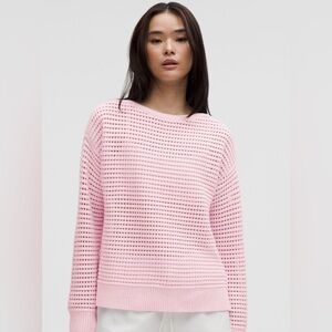 NWT- Lululemon Cotton Crochet Mesh Pullover, Size Small in Pink Organza.